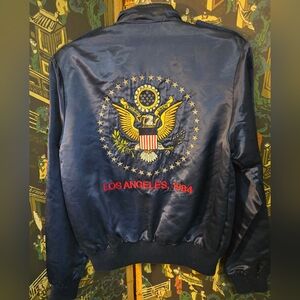 1984 USA-1 Competition LA Olympic Games Satin Bomber Jacket Sz Sm Olympics Vtg
